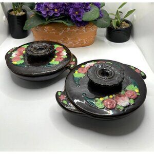 Vintage Hand-Painted Japan Ceramic Covered Bowls Set Of 2